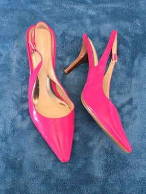 Calvin Klein Bright Pink Patent Slingback Pointed Heels